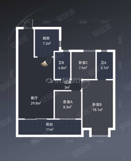 和悦铭著3室2厅2卫111.8㎡南北135万