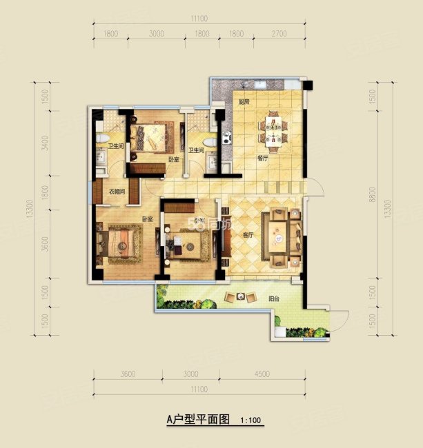 恒旭铜雀台3室2厅2卫172㎡南北110万