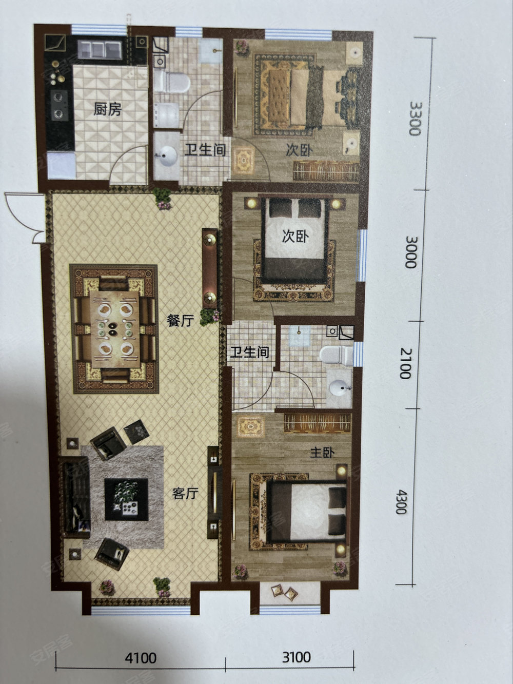 幸福花园3室2厅2卫116㎡南北45万