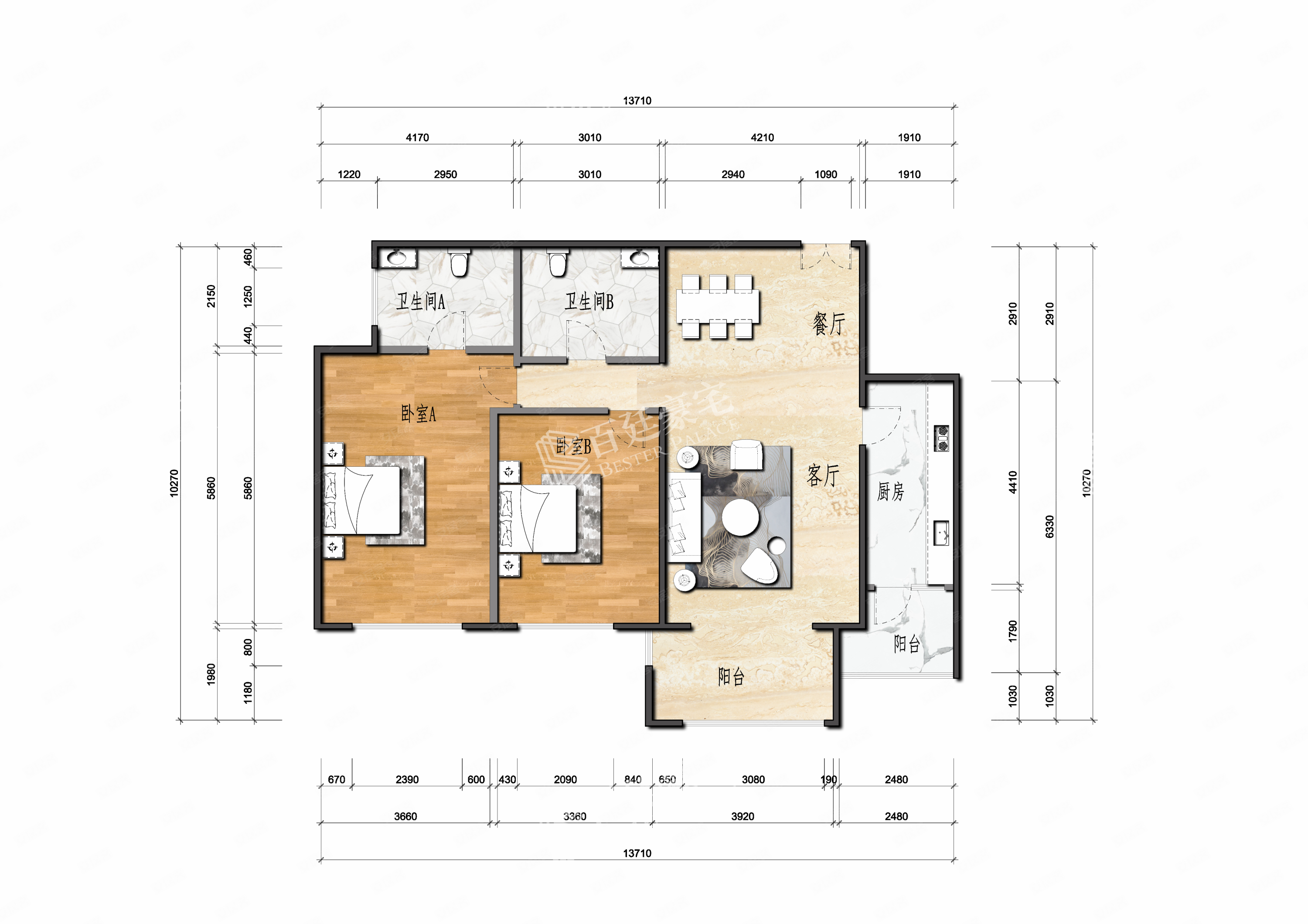 华侨城苏河湾行政公馆(一期)2室2厅2卫157.45㎡南1480万