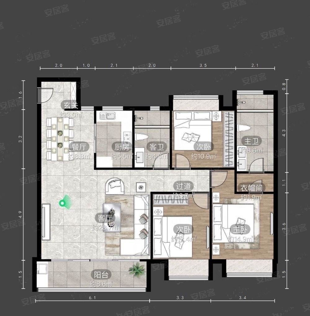 新出二实小琅越龙洲开发商精装修交付急卖
