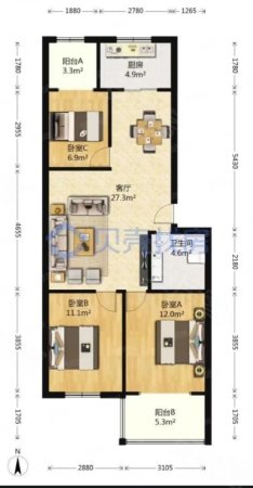 南铁苑小区2室2厅1卫93.79㎡南北56万