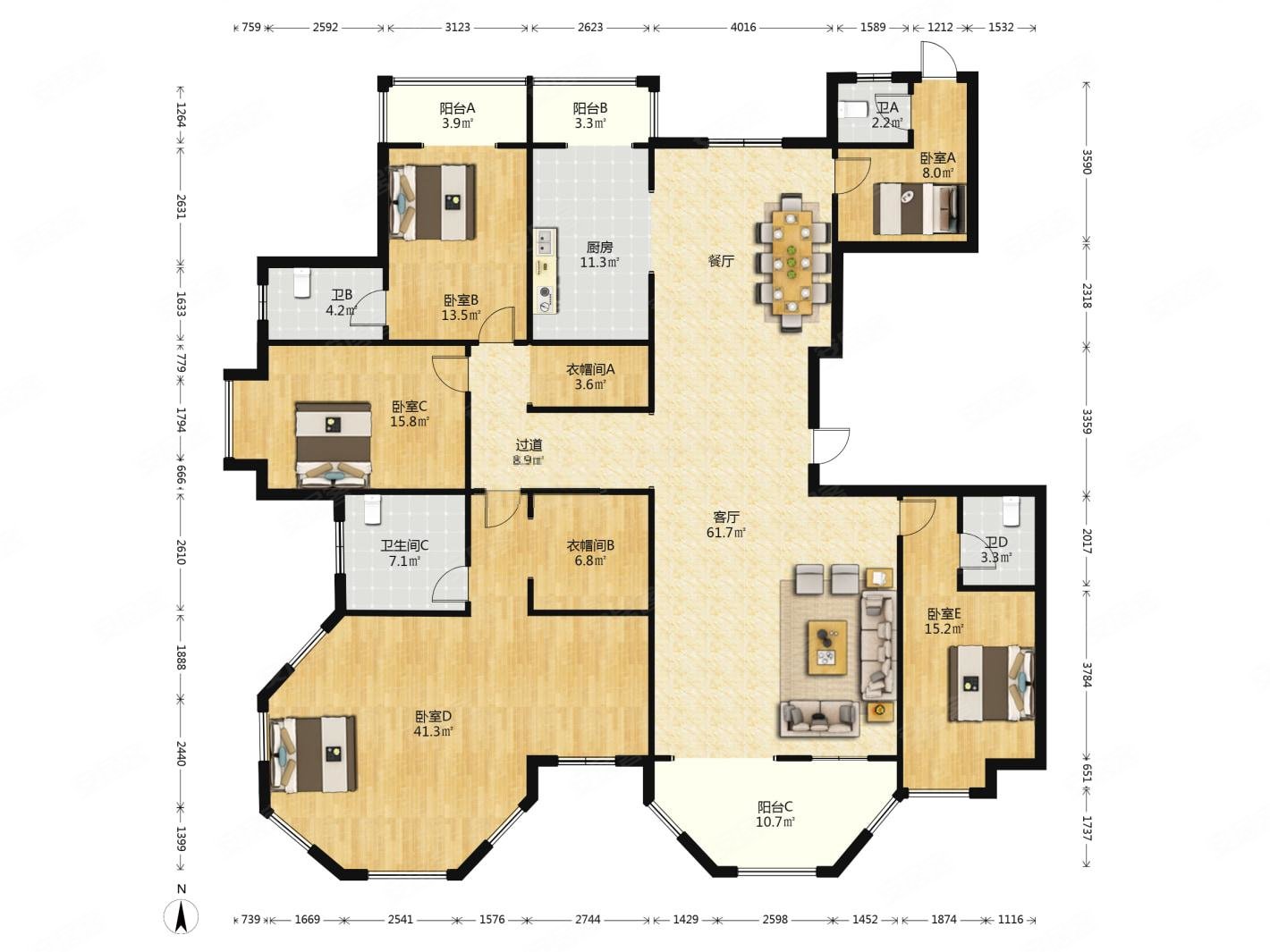 翡翠庄园5室1厅3卫281.27㎡南北170万