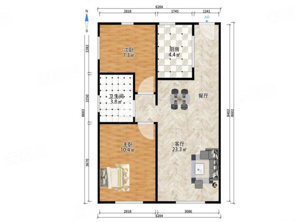 四信公寓2室2厅1卫75.67㎡西南128万