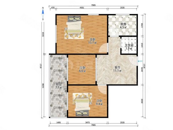 龙江里3室1厅1卫63.93㎡西北115万