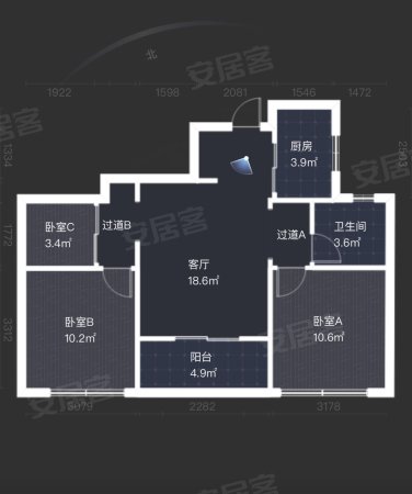 景瑞阳光城法兰公园(公寓住宅)3室1厅1卫86.47㎡南163万