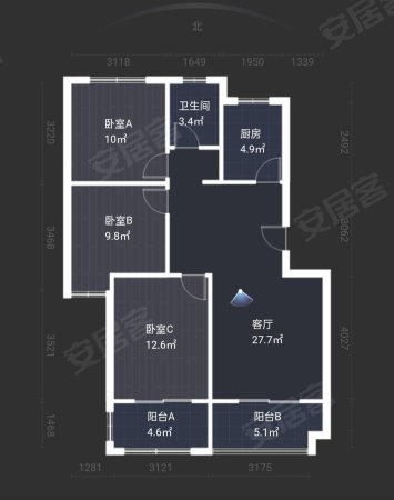 幸福花城(D区)3室2厅1卫102㎡南北55万