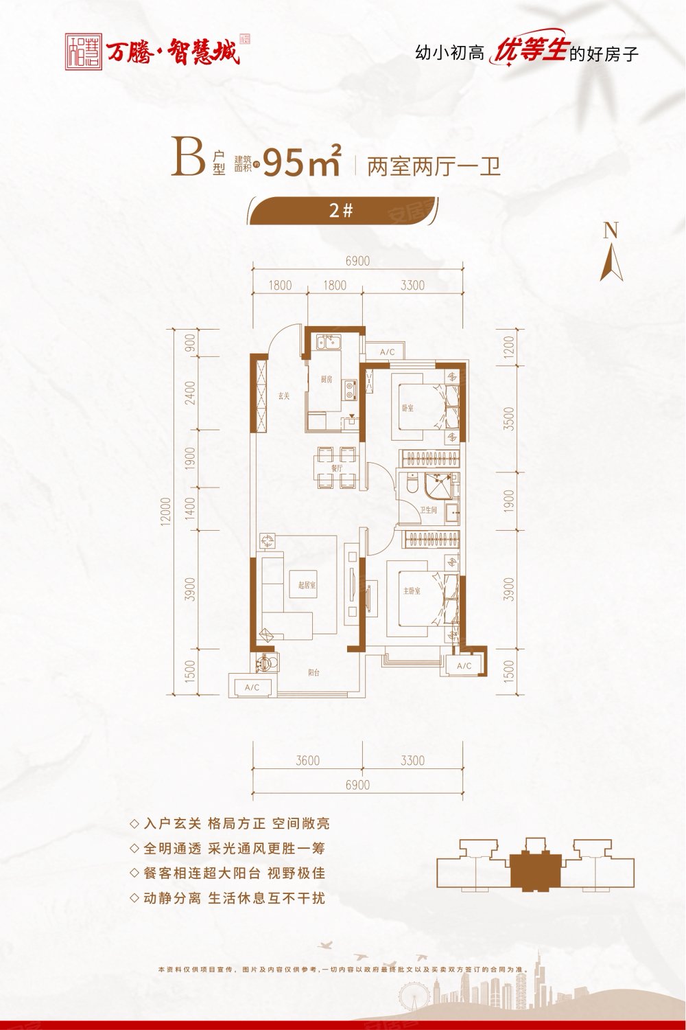 万腾观澜城2室2厅1卫95㎡南北59.5万