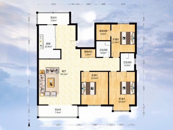 福华里3室2厅2卫165.01㎡南159万