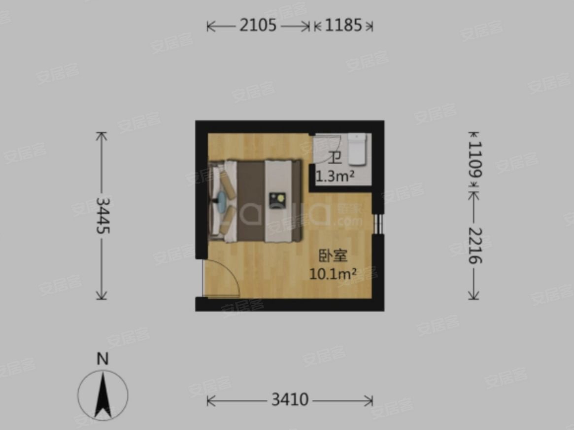 城市3米6公寓1室0厅1卫17.32㎡南110万