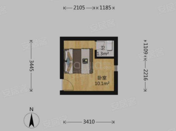 城市3米6公寓1室0厅1卫17.32㎡南110万