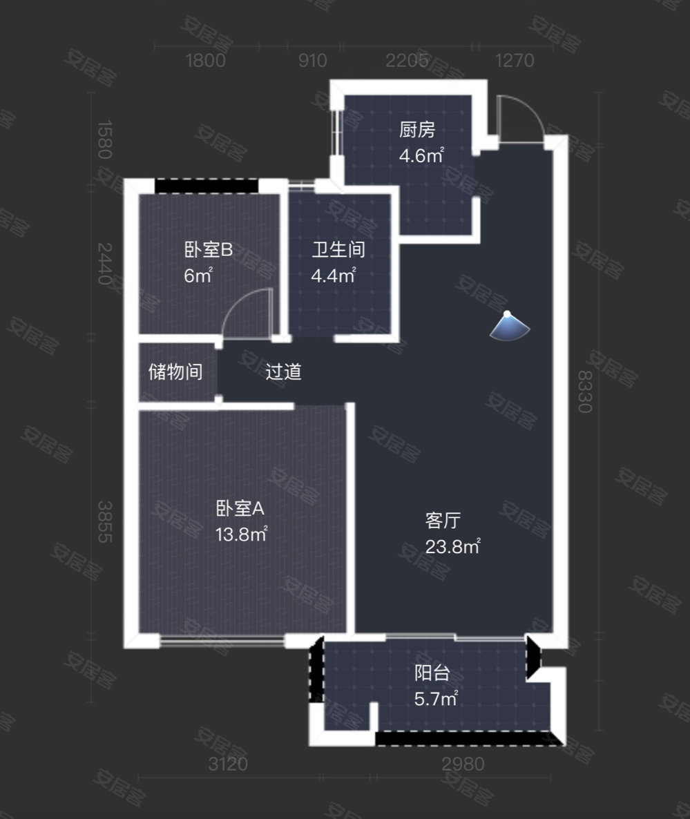 金地格林2室1厅1卫76㎡南北116万