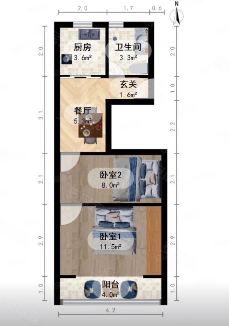 巨西小区2室1厅0卫40.61㎡南349万