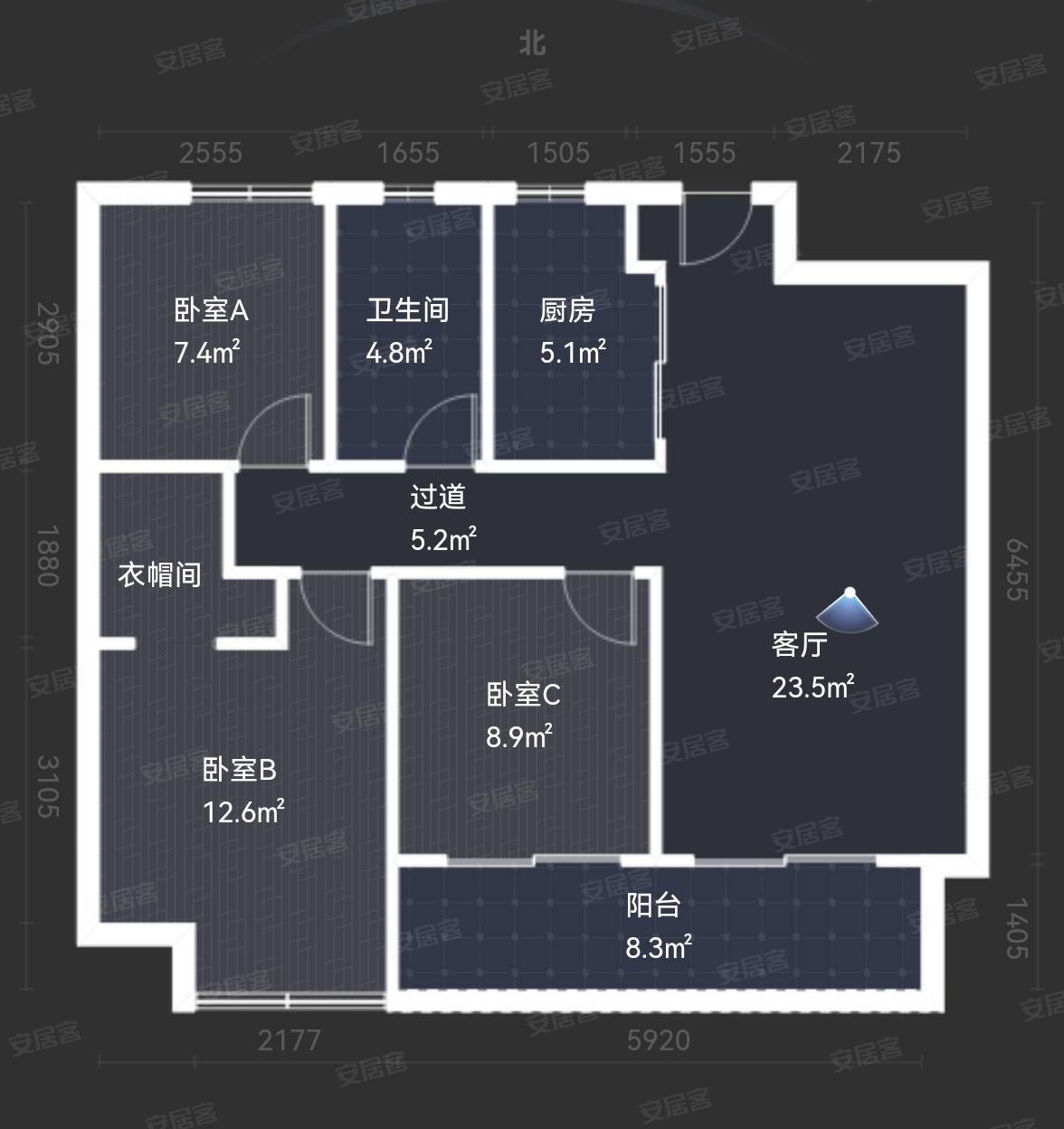 绿城诚园3室2厅1卫97.3㎡南北190万