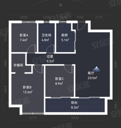 绿城诚园3室2厅1卫97.3㎡南北190万