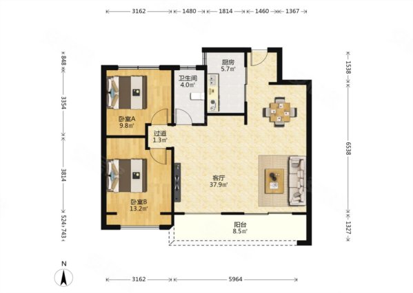 绿地新里城兰亭公馆3室2厅2卫97㎡南北148万