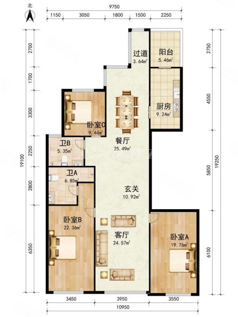 华润昆仑域3室2厅2卫145㎡南2158万