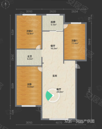 丽景尚城3室2厅1卫128㎡南北55.8万