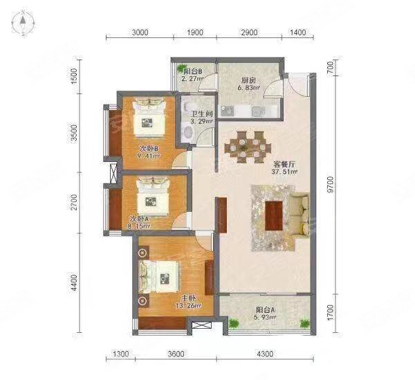 海伦春天3房花园中间视野开阔84万