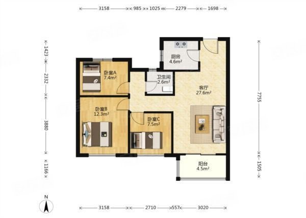 万科城小三房南北通透户型开发商装修诚心诚意出售