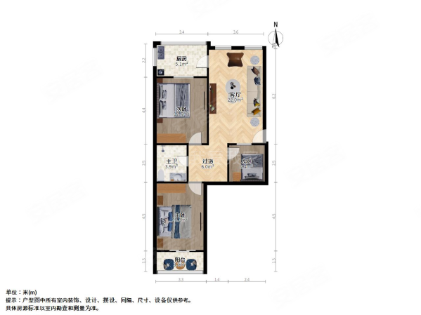 鑫汇苑小区3室2厅1卫101㎡南北79万