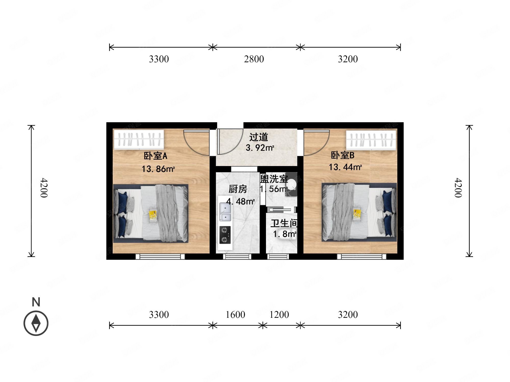 朝晖一小区2室0厅1卫45.34㎡南153万