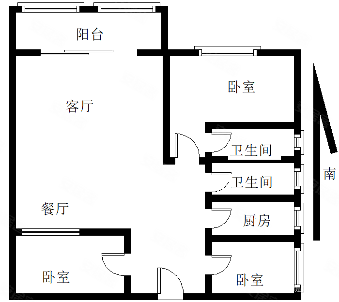 永隆国际城三期3室2厅2卫85㎡南98万