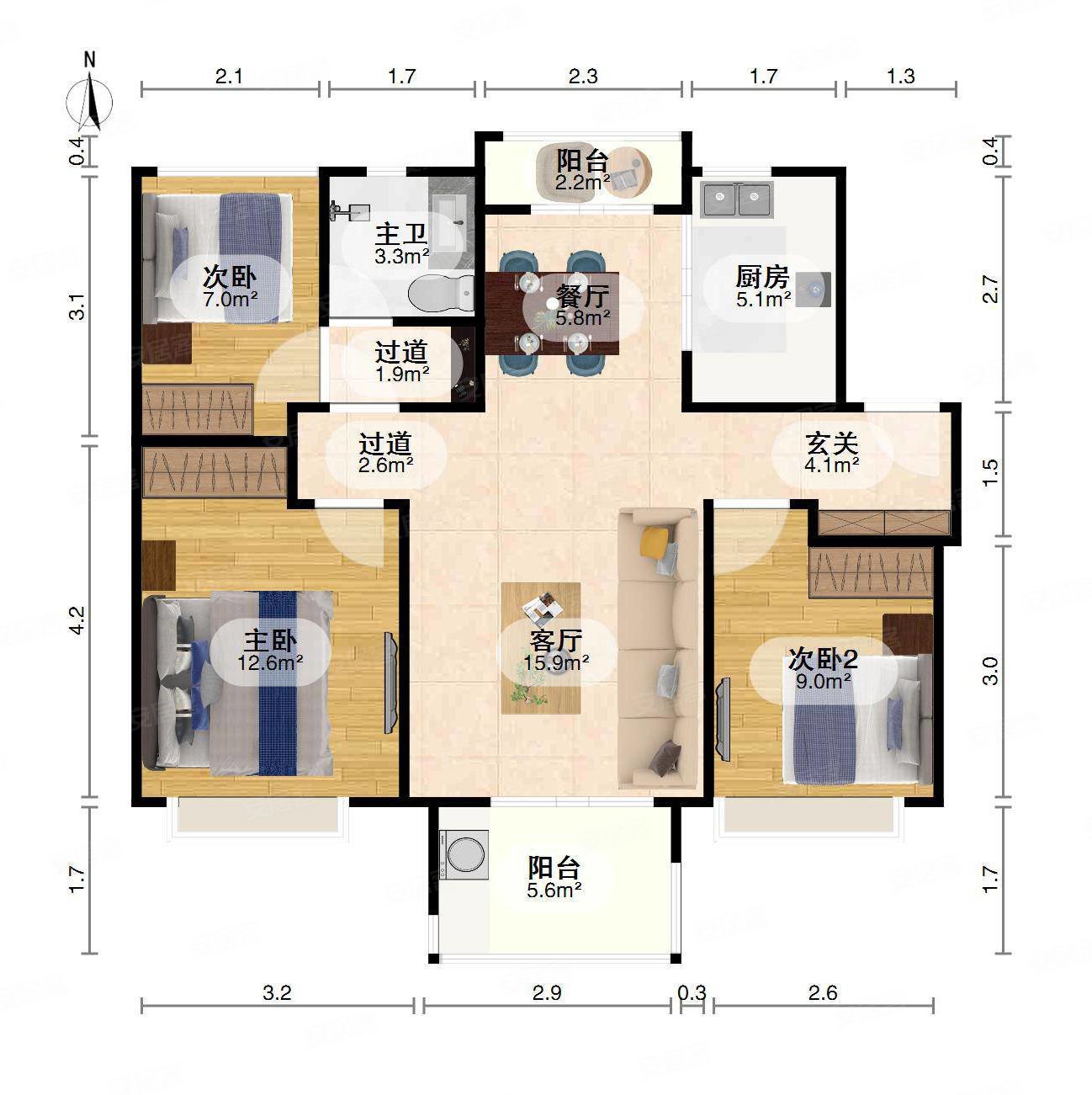 万科金域传奇南北通透三房中间楼层视野开阔