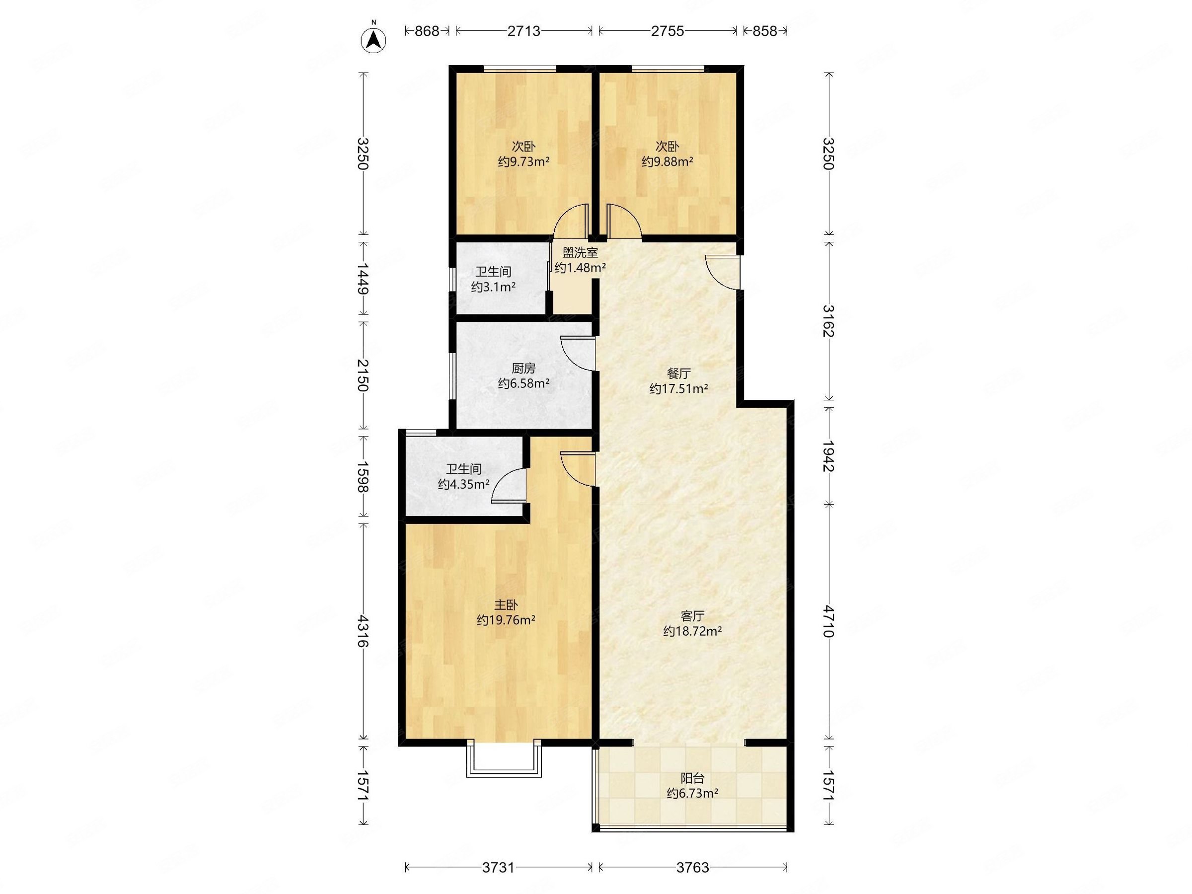 水晶郦城3室2厅2卫119.14㎡南北175万