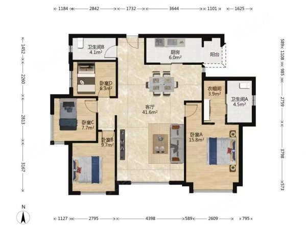 长虹和悦府4室2厅2卫126.26㎡南315万