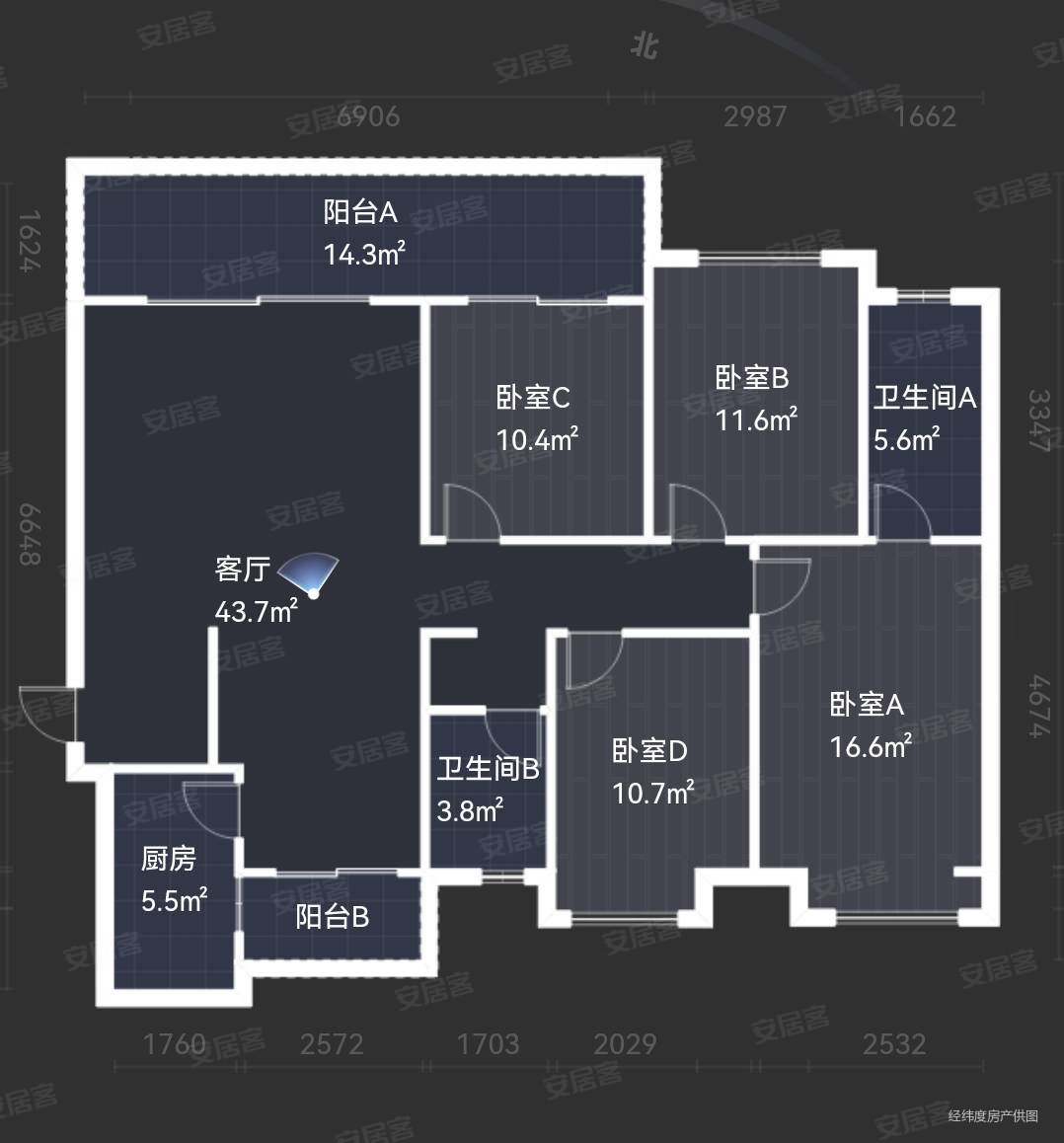 金茂观山湖a区4室2厅2卫145㎡南北125万