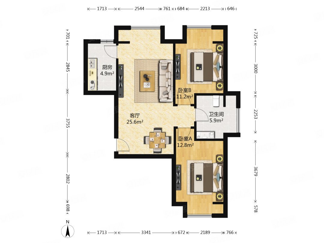 广安康馨家园(北区)2室1厅1卫76㎡南北418万