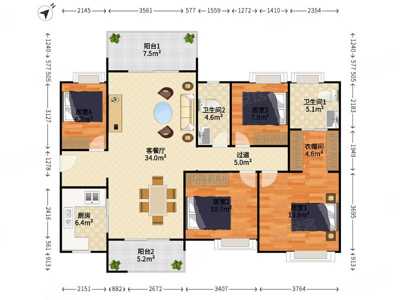 140方四房x户型单价一万一赠送全屋家电