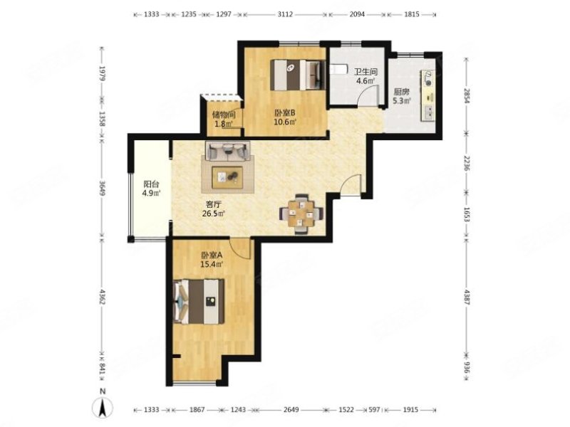 万华里2室1厅1卫92㎡南北252万