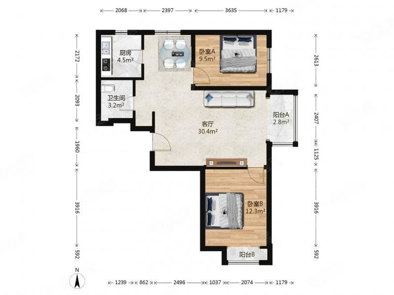 中国铁建原香漫谷二区2室1厅1卫94.47㎡东南145万