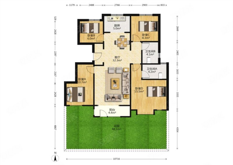 南站120平洋房四室 一楼带80多平院 带地下室,联发红郡二手房,210万,4