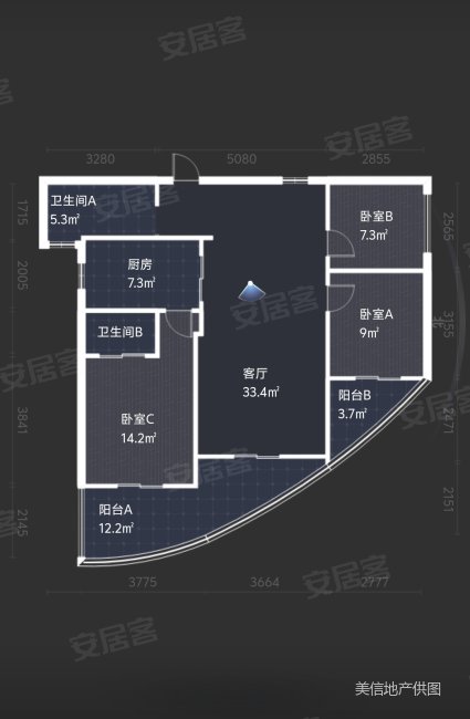 舣景广场3室2厅2卫114.61㎡东南79.8万