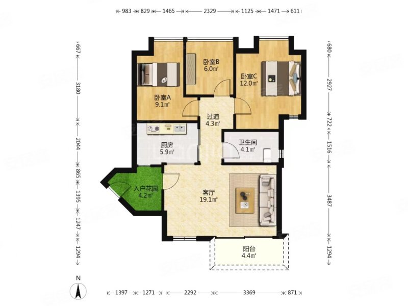 岭南湾畔3室1厅1卫95.69㎡南460万