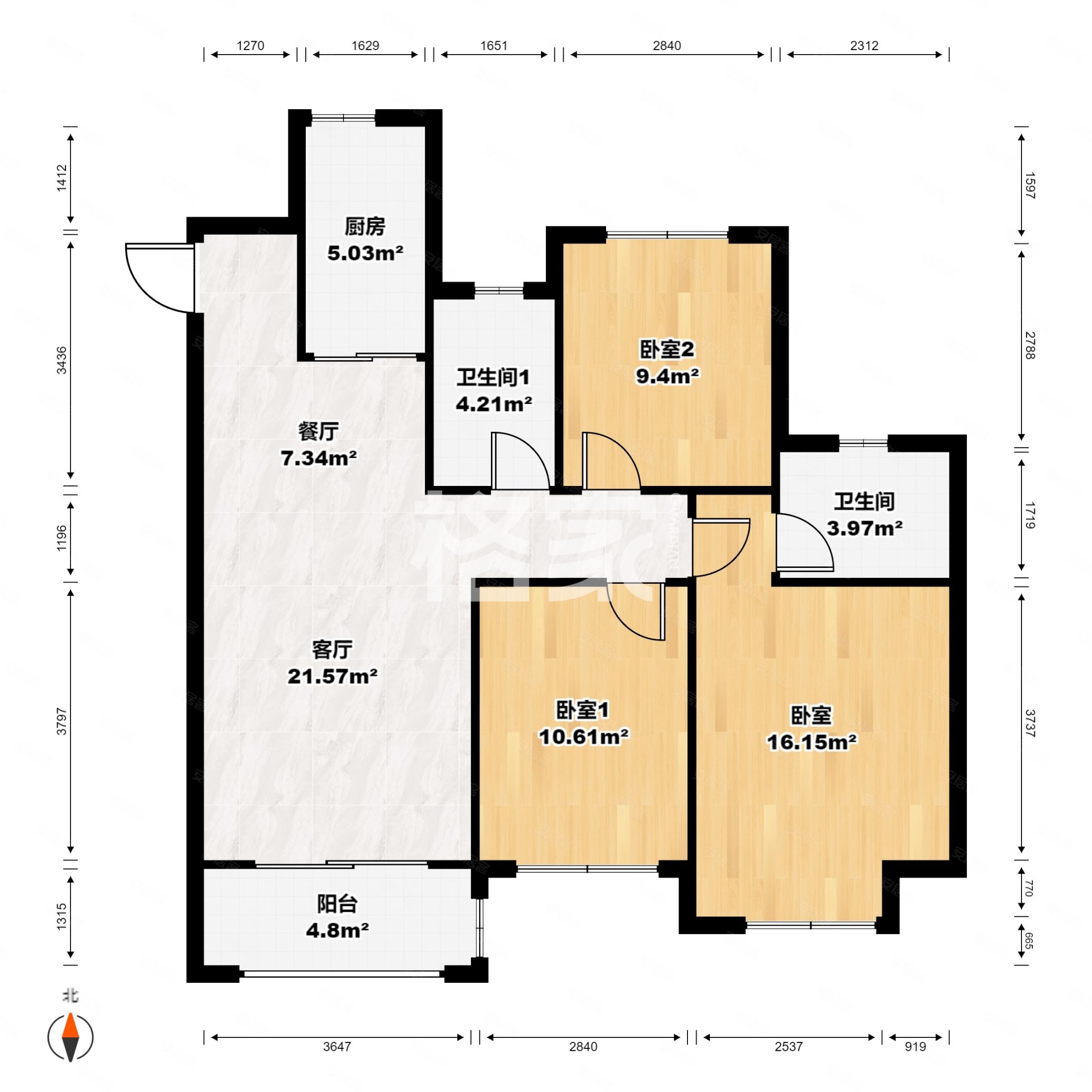 皖江壹号院3室2厅2卫112.05㎡南北155万