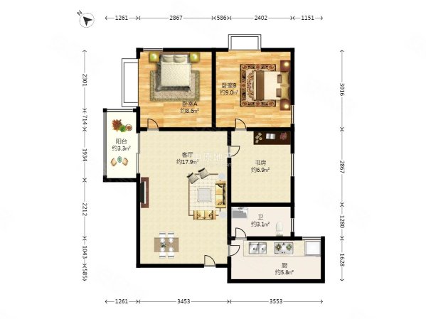 富力半岛花园3室1厅1卫67.96㎡南北228万