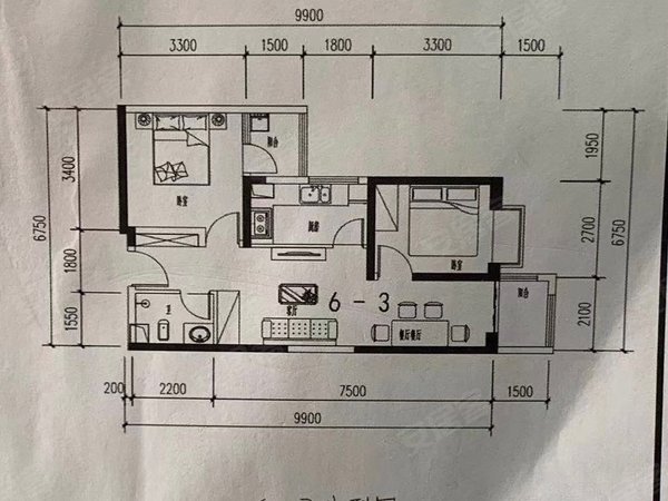 爱琴海购物公园瑞鼎城2室精装修!户型方正出租房源真实图片