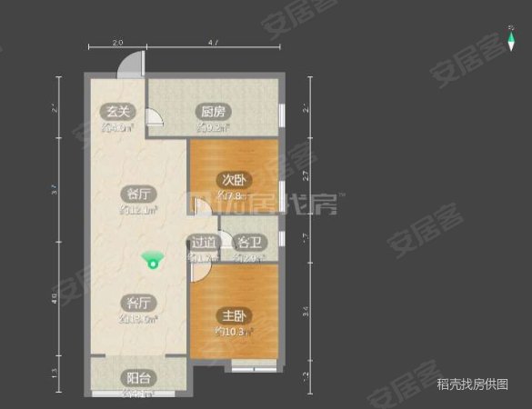 海亚金域华府2室2厅1卫91.06㎡南北56万