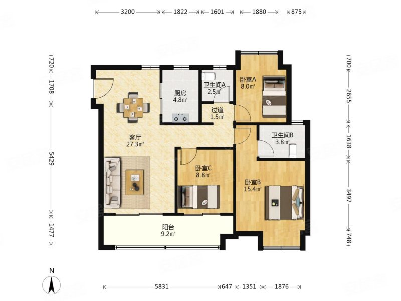 电梯房 次新房 南北通透 精装好房 小三居 商品住宅,远洋万和四季二手