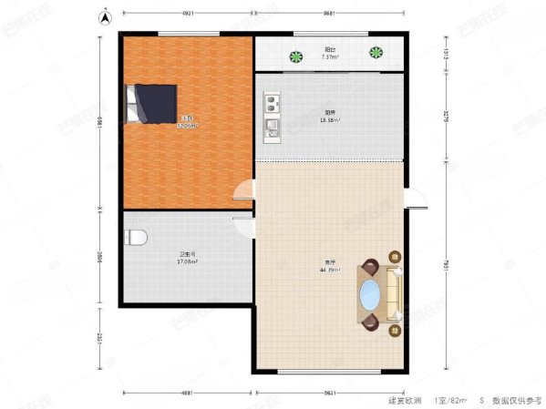 建赏欧洲1室1厅1卫82.36㎡南北100万