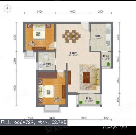 华远君城(西区)2室2厅1卫93.92㎡南104万