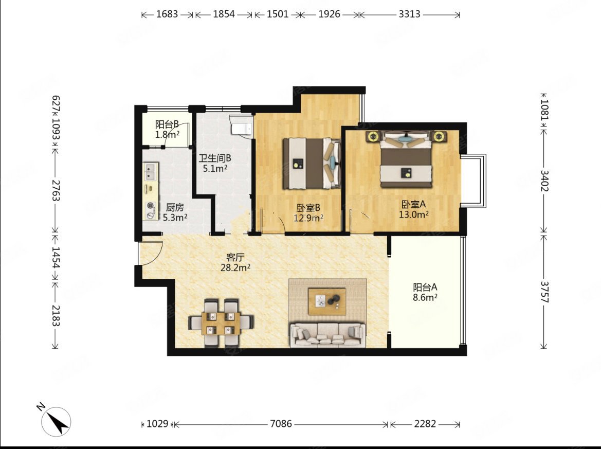 八里庄地铁口宝泰家园套二出售客厅带阳台