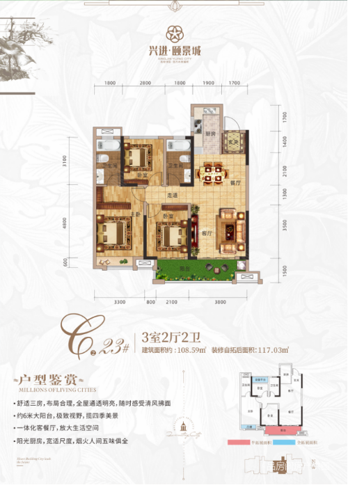 兴进颐景城3室2厅2卫108㎡南北42万