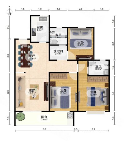 绿地城南岛太白湖畔B区3室2厅2卫119㎡南北75万