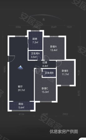 林湖左岸3室2厅2卫131㎡南北95万