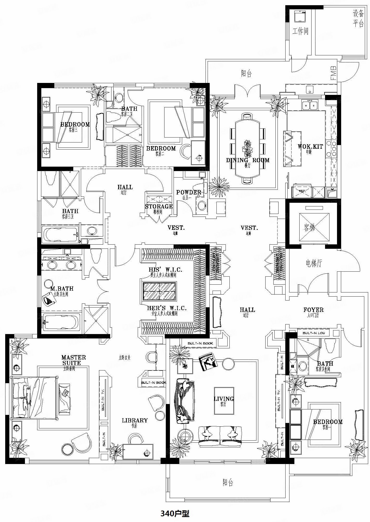 中海紫御豪庭(三期公寓住宅)4室3厅4卫343.55㎡南北3990万